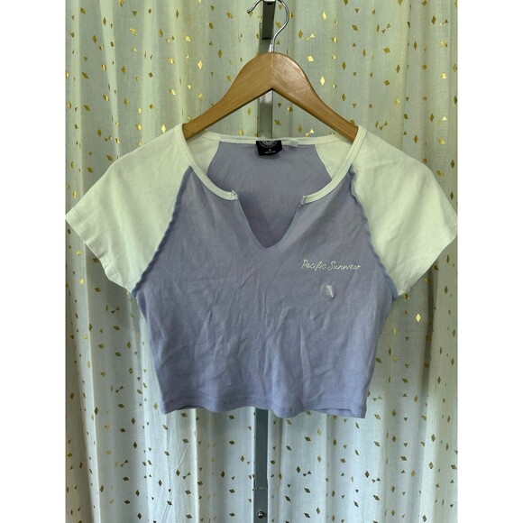 NWOT Pacsun Pacific Sunwear 100% Cotton Script Notched Raglan Crop T-Shirt S - Picture 3 of 6